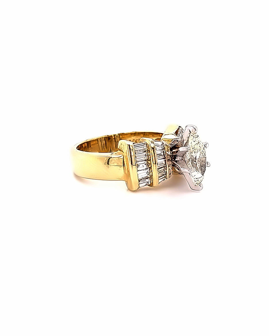 14 KT YELLOW GOLD MARQUISEDIAMOND RING - 1.87 CT