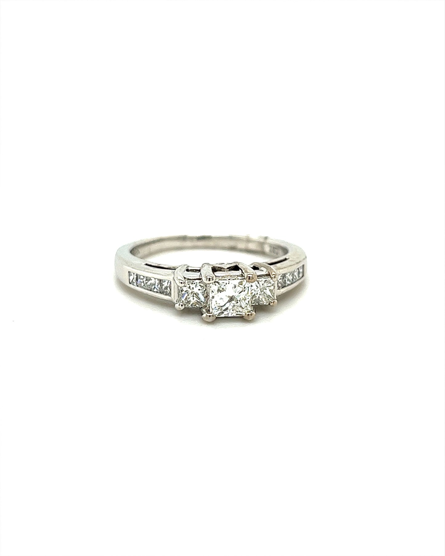 14KT WHITE GOLD 3 DIAMOND ENGAGEMENT RING