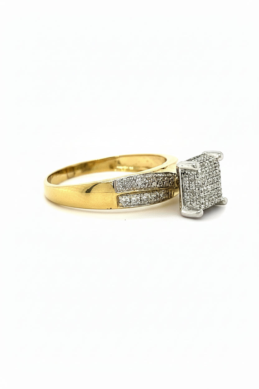 10KT TWO TONE GOLD DIAMOND CLUSTER ENGAGEMENT RING