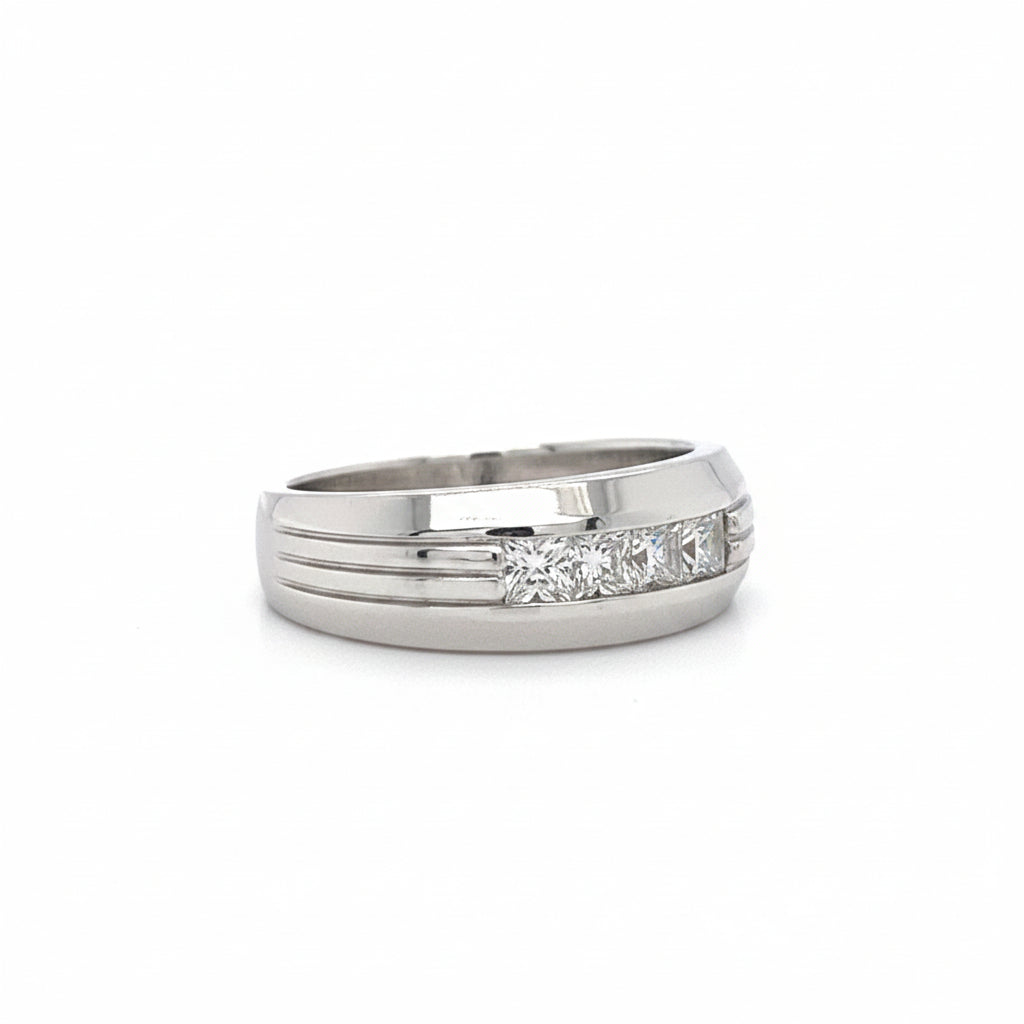 14KT WHITE GOLD FANCY MENS DIAMOND WEDDING BAND