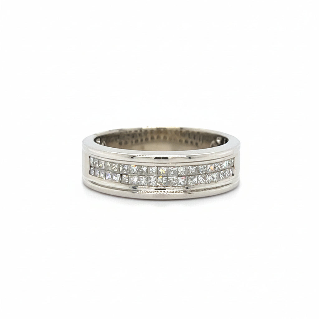 14KT WHITE GOLD FANCY MENS DIAMOND WEDDING BAND