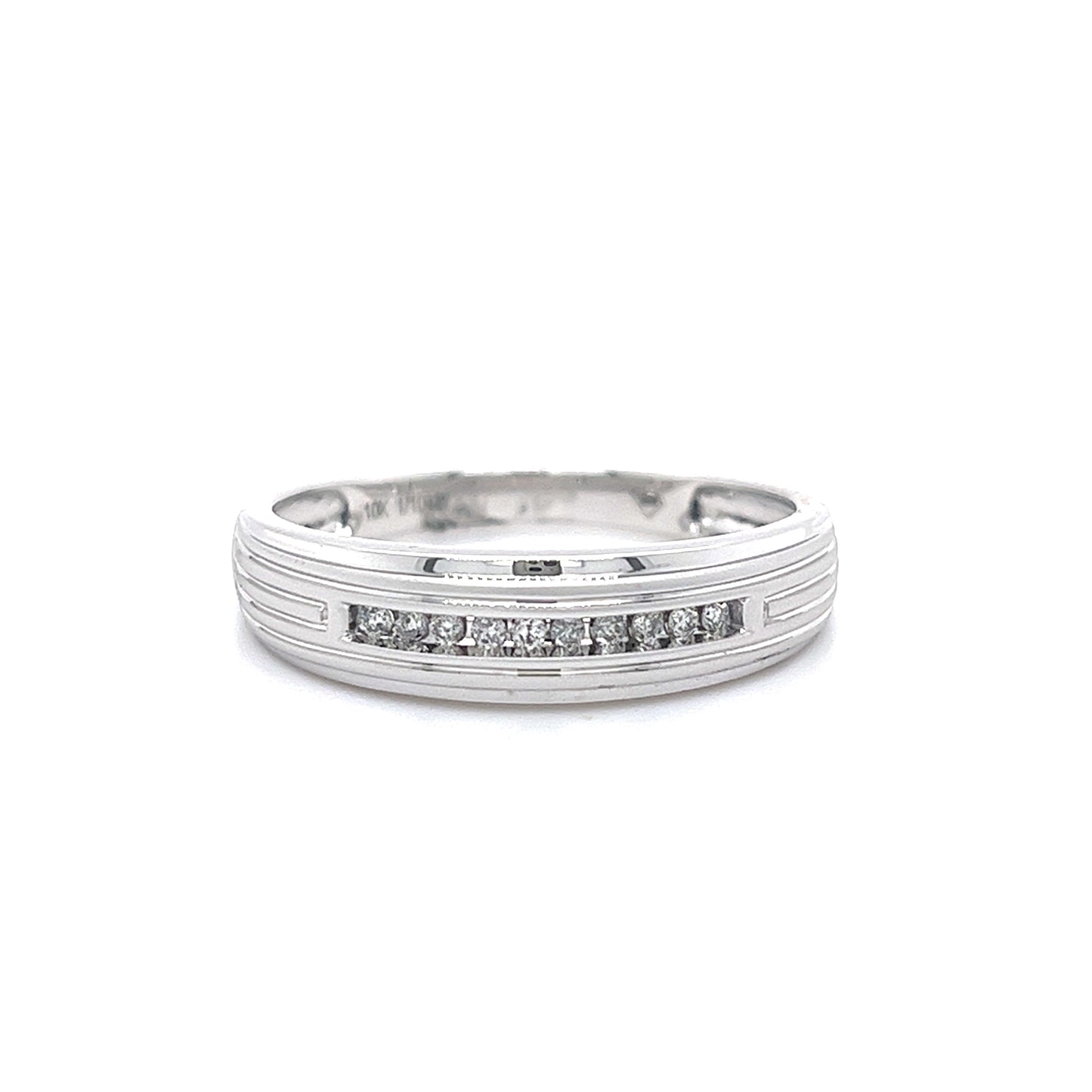 10KT WHITE GOLD FANCY MENS DIAMOND WEDDING BAND