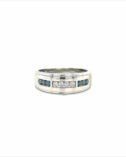 10KT WHITE GOLD CHANNEL SET WITH BLUE DIAMONDS WEDDING BAND