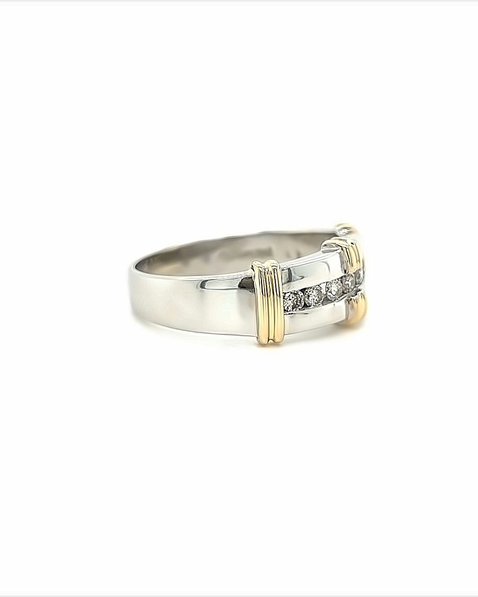 14KT TWO TONE GOLD FANCY MENS DIAMOND WEDDING BAND