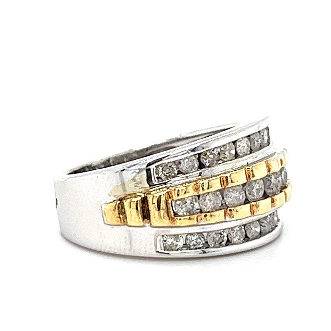 14KT TWO TONE GOLD 3 DIAMOND ROW LADIES BAND