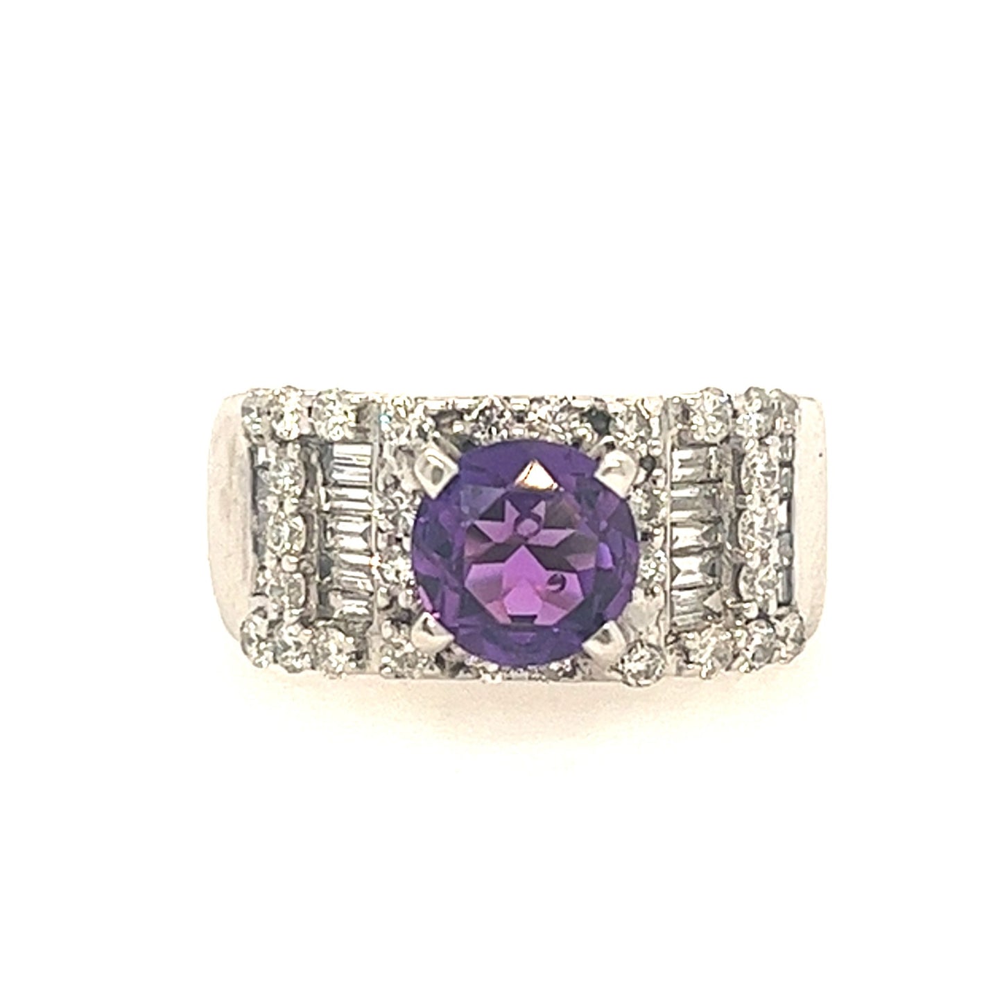 14K White Gold Womens Diamond and Amethyst Ring