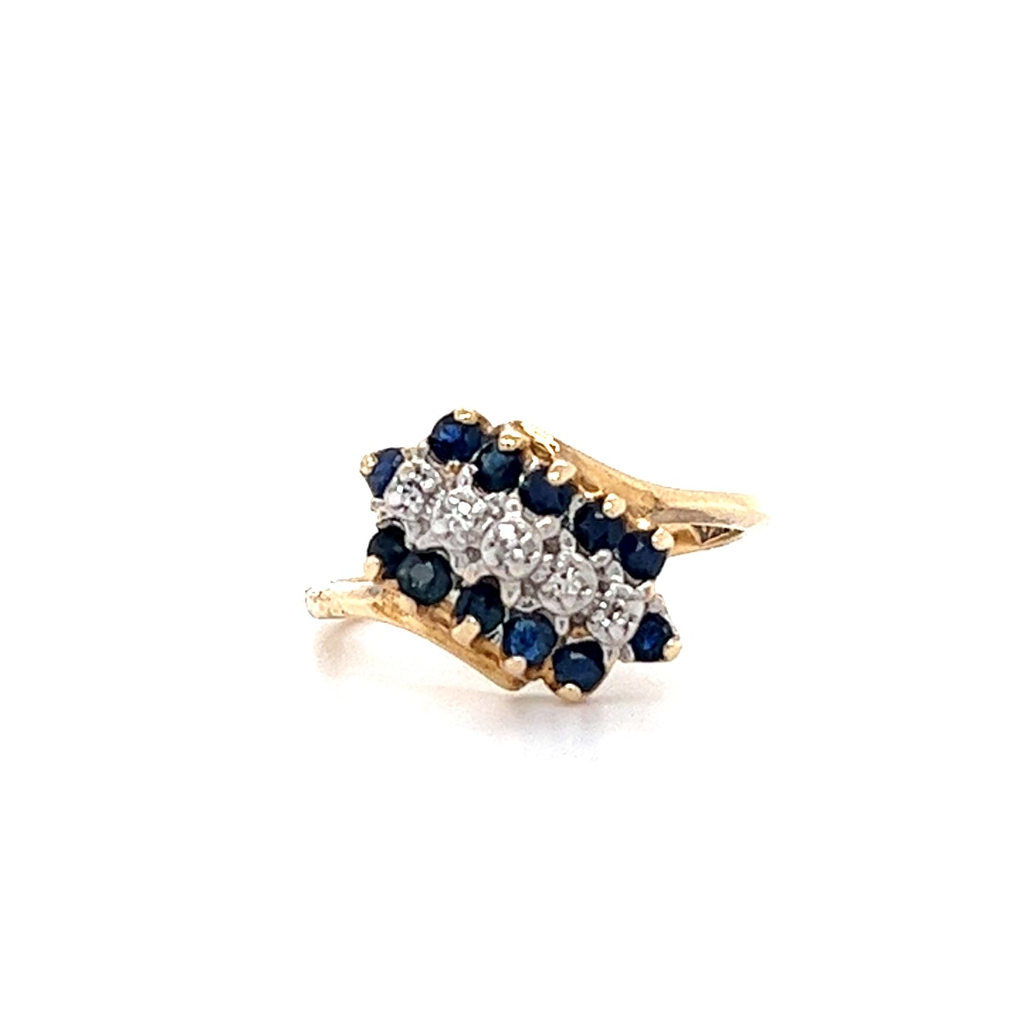 10KT YELLOW GOLD DIAMOND AND SAPPHIRE LADIES RING