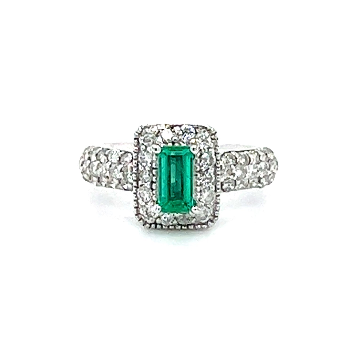 14KT WHITE GOLD DIAMOND AND EMERALD LADIES RING