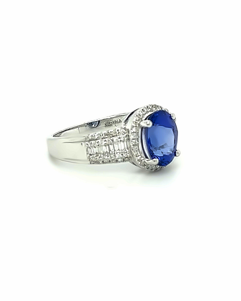 14KT WHITE GOLD TANZANITE AND DIAMONDS LADIES RING