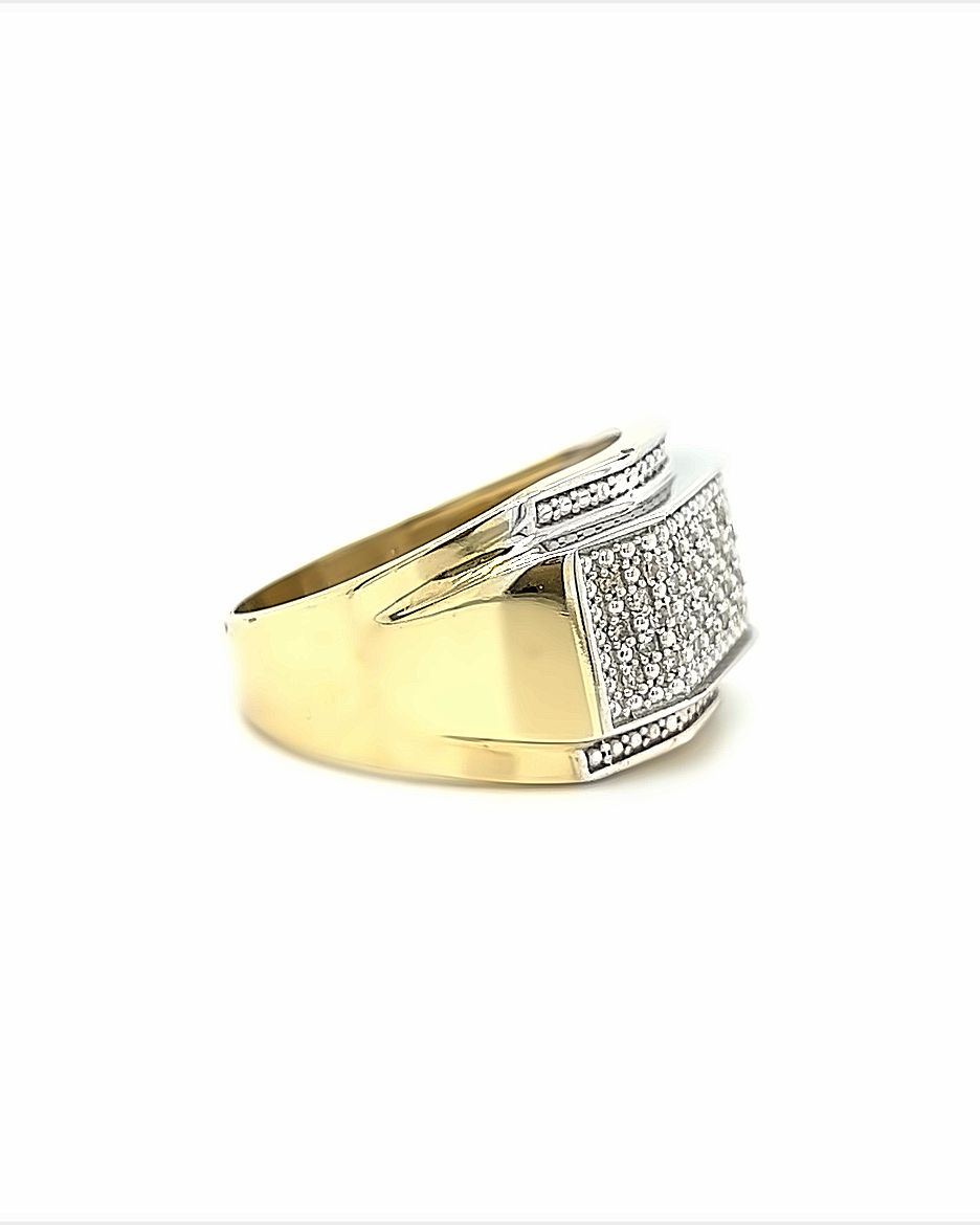 10KT YELLOW GOLD WIDE BAND WITH DIAMONDS