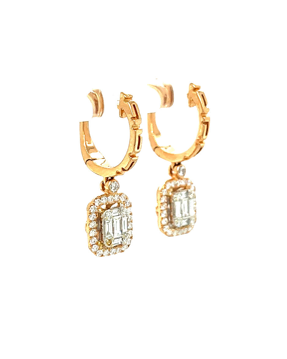 18KT YELLOW GOLD ROUND AND BAGUETTE HOOPS