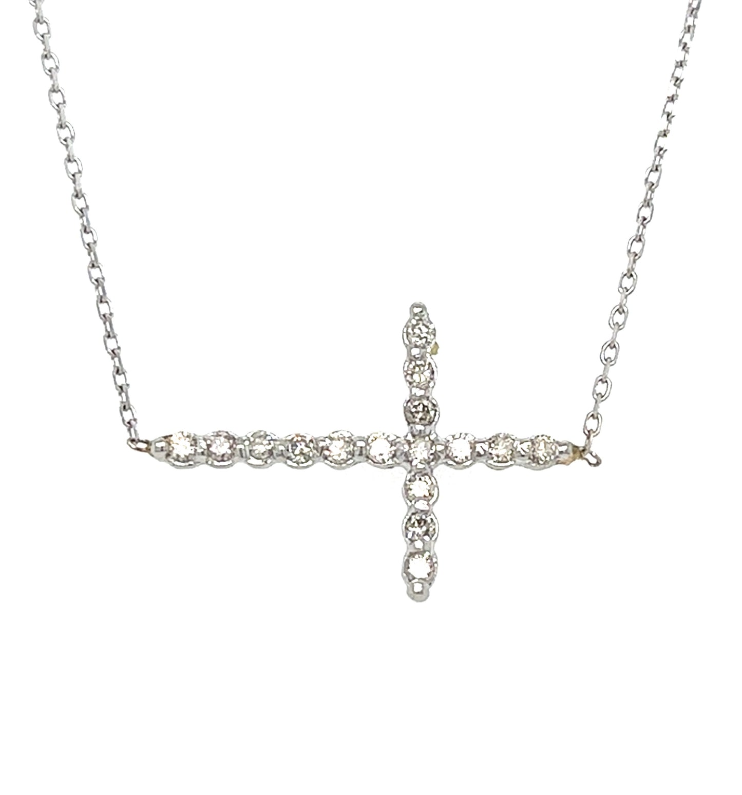 14KT WHITE GOLD DIAMOND CROSS NECKLACE