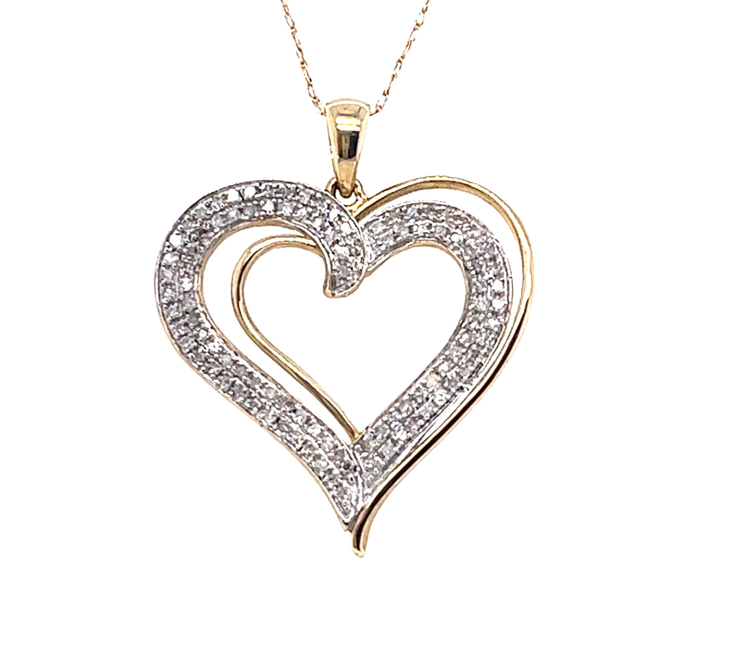 10KT YELLOW GOLD DOUBLE DIAMOND HEART PENDANT