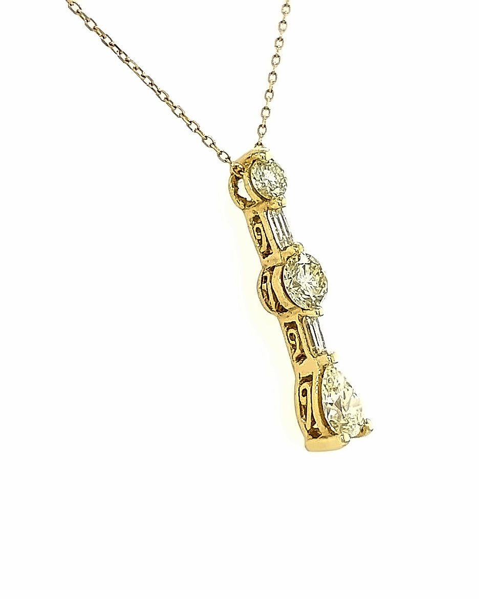 14KT YELLOW GOLD 3 DIAMOND STATIONS PENDANT