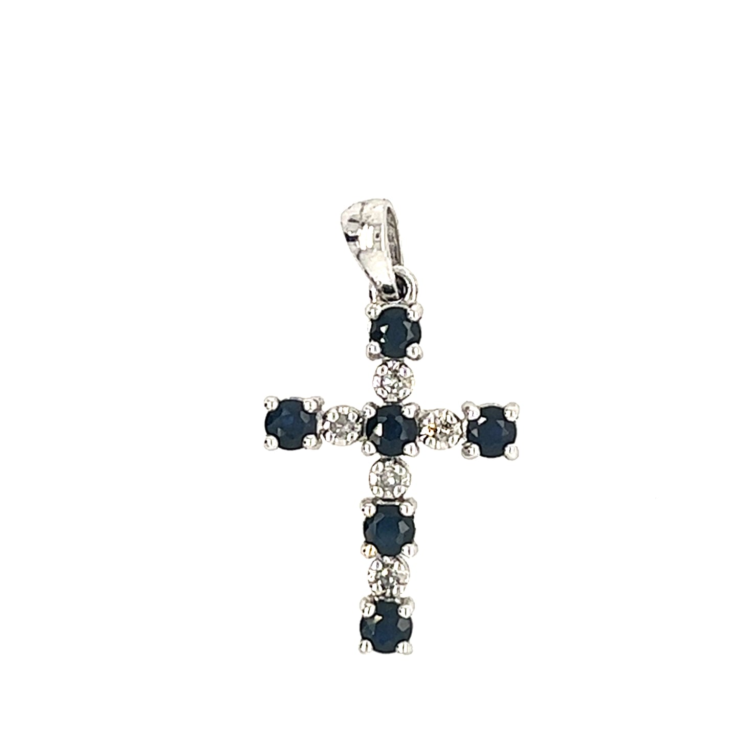 10KT WHITE GOLD SAPPHIRE AND DIAMOND CROSS PENDANT