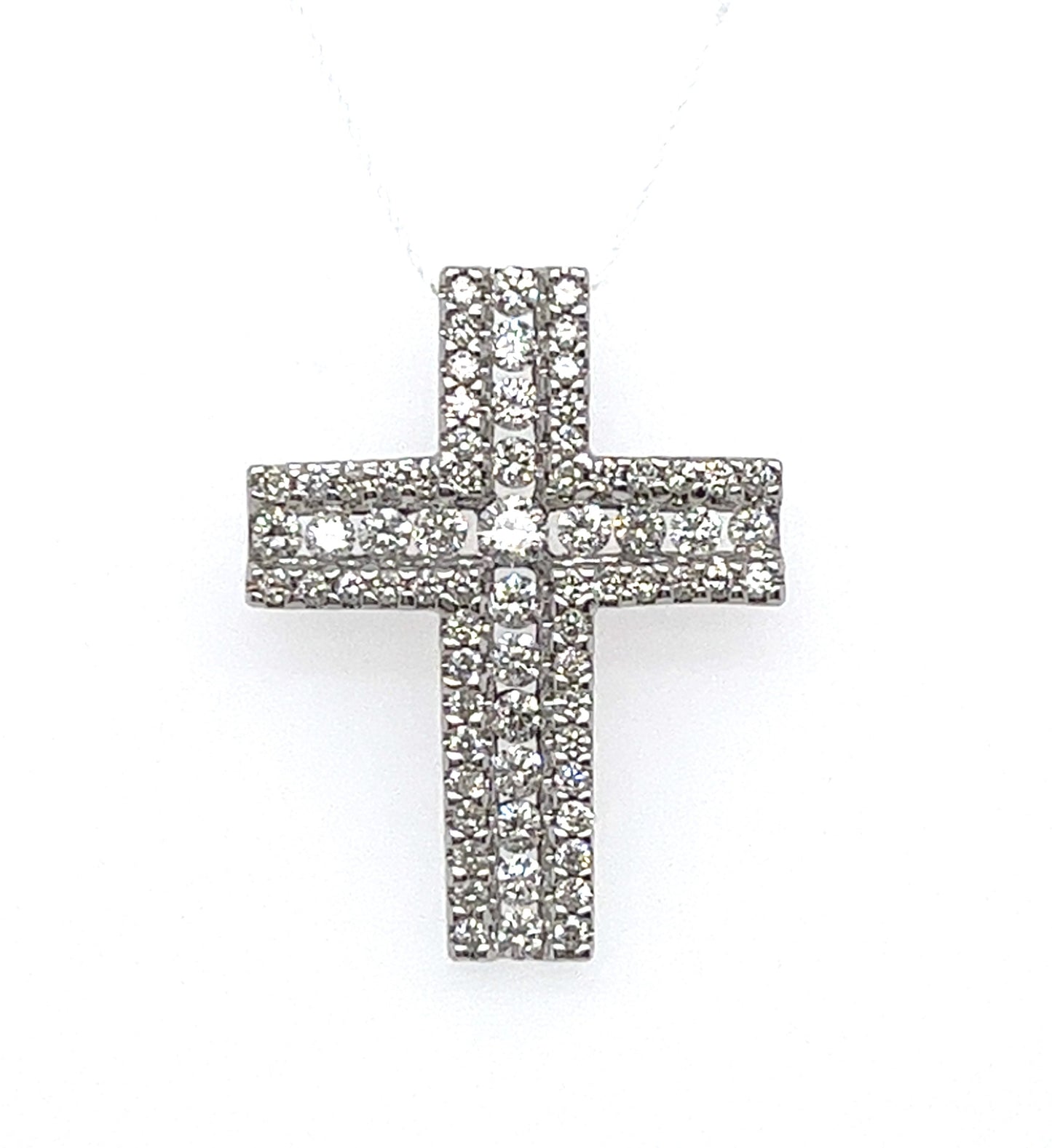 18KT WHITE GOLD 3 ROW DIAMOND CROSS PENDANT