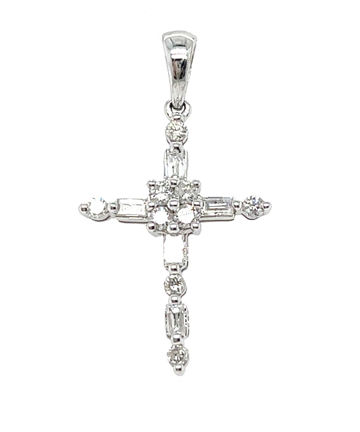 14KT WHITE GOLD MEDIUM DIAMOND FANCY CROSS PENDANT