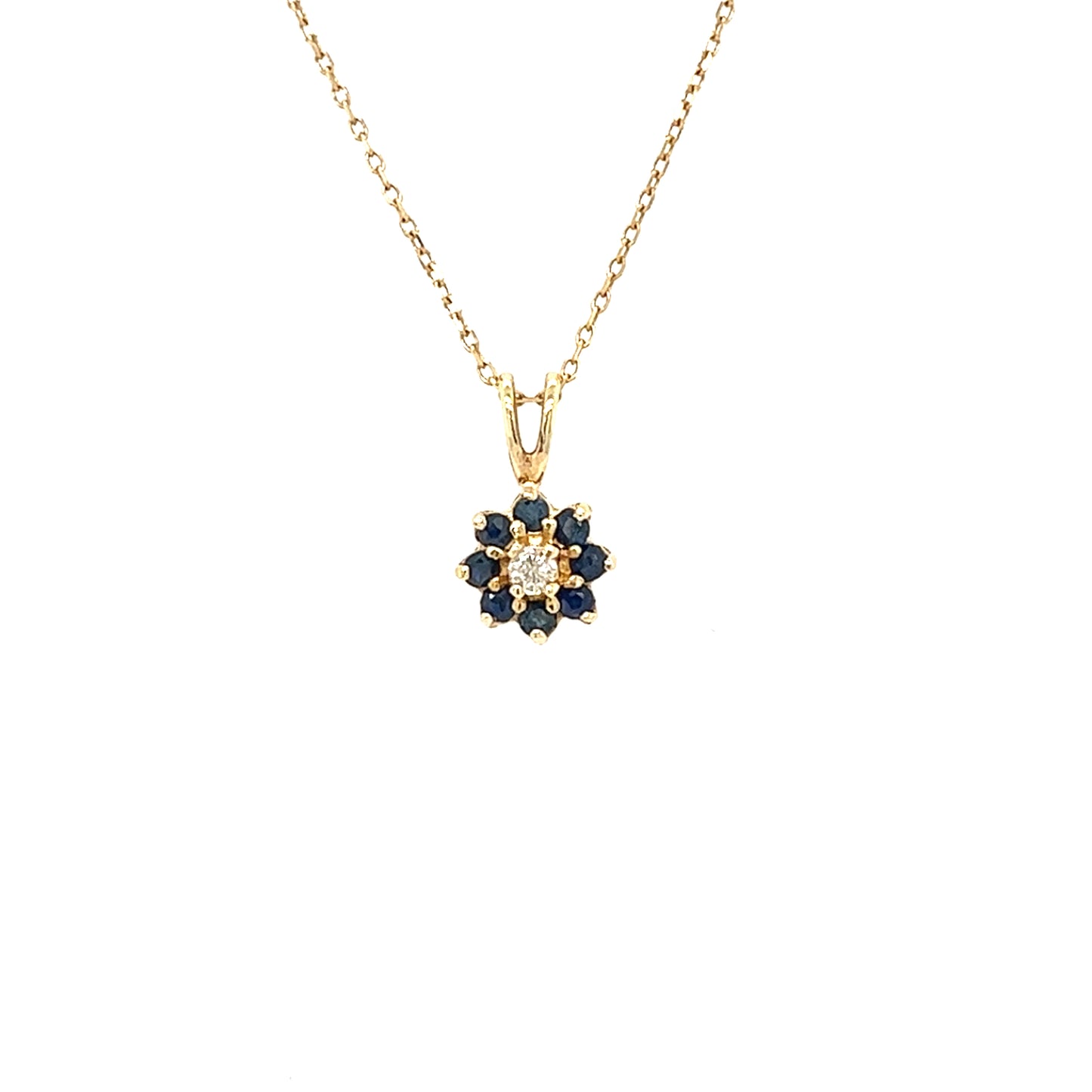 14KT YELLOW GOLD SAPPHIRE AND DIAMOND PENDANT