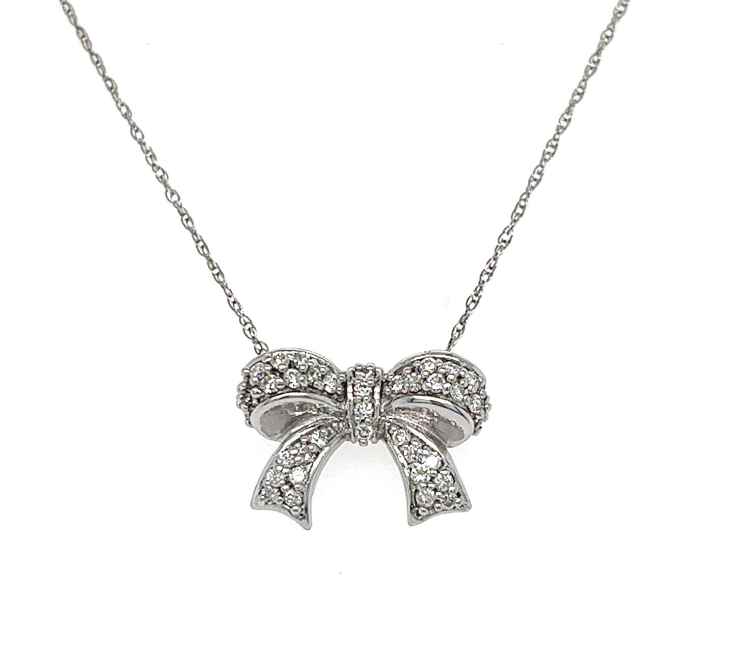 14KT WHITE GOLD DIAMOND BOW PENDANT
