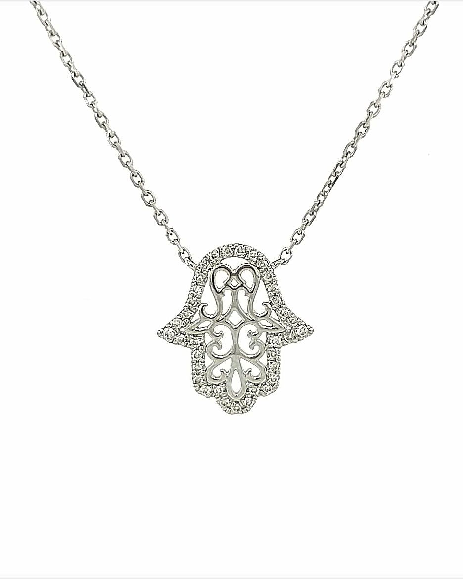 18KT WHITE GOLD DIAMOND HAMSA PENDANT