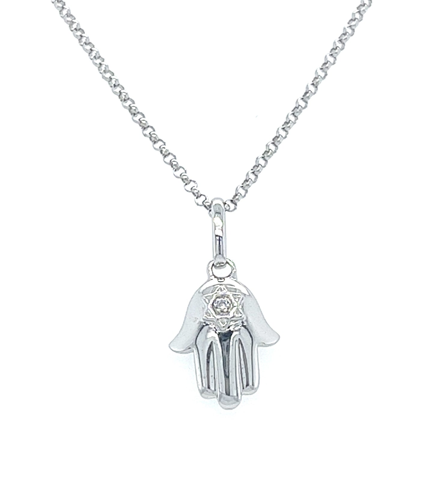 14KT WHITE GOLD HAMSA DIAMOND PENDANT