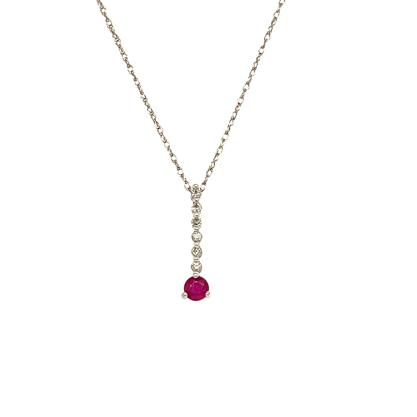 14KT WHITE GOLD DIAMOND AND RUBY DANGLE PENDANT