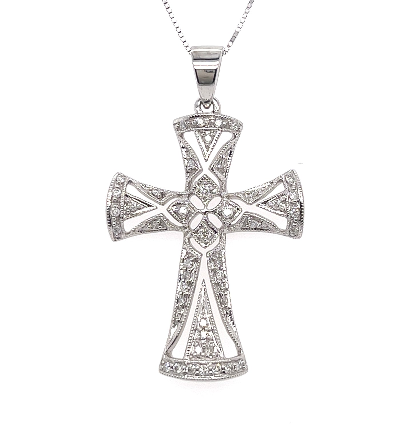 14KT WHITE GOLD FILIGREE DIAMOND CROSS PENDANT