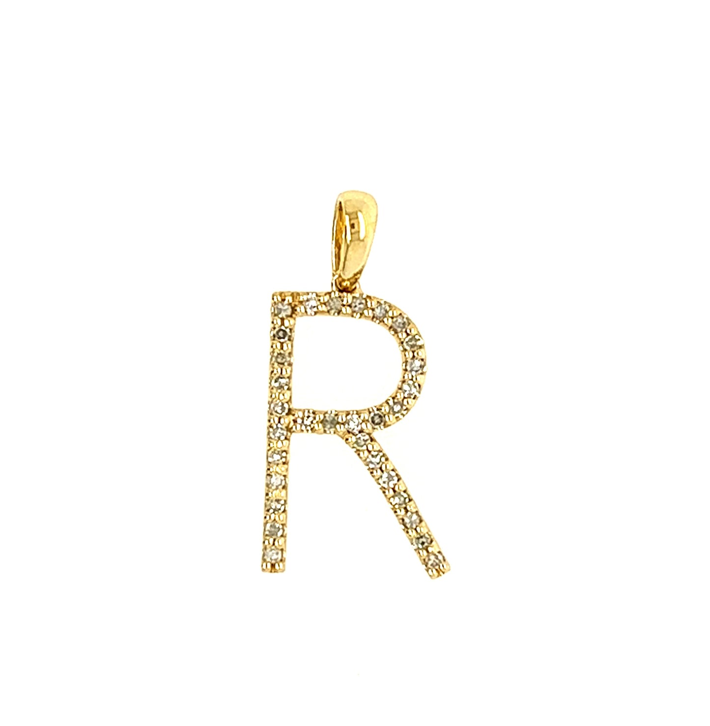 14KT YELLOW GOLD DIAMOND LETTER "R" PENDANT