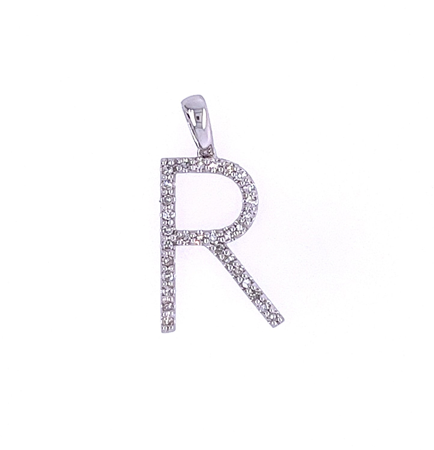 14KT WHITE GOLD DIAMOND LETTER "R" PENDANT