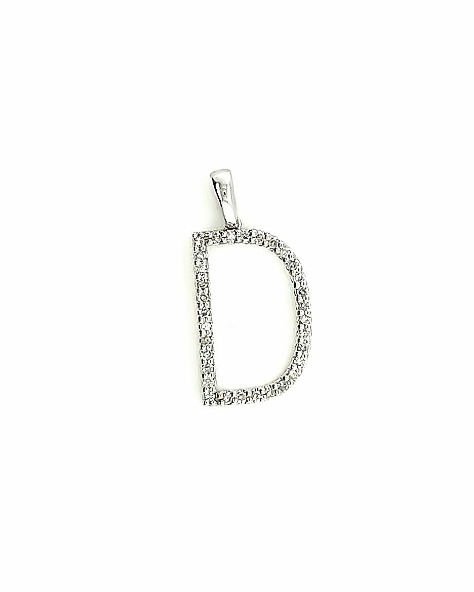 14KT WHITE GOLD DIAMOND LETTER "D" PENDANT