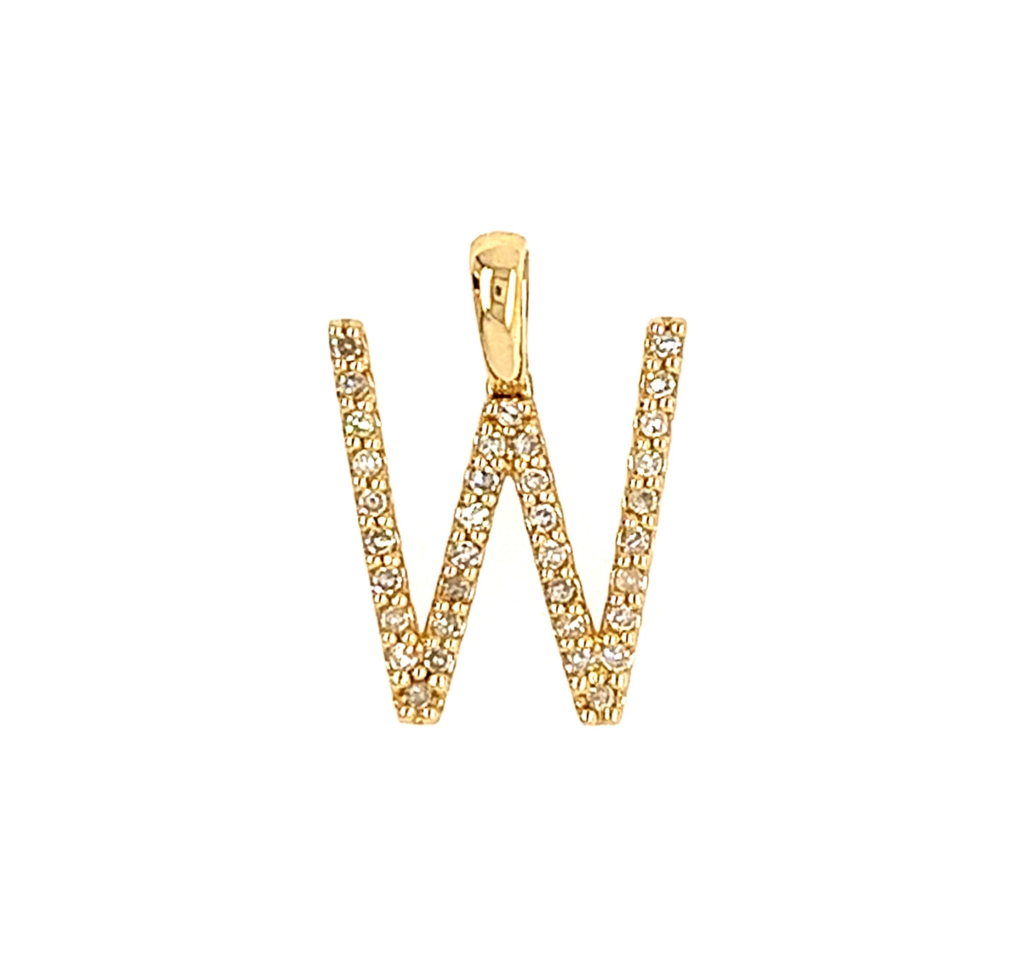 14KT YELLOW GOLD DIAMOND LETTER "W" PENDANT