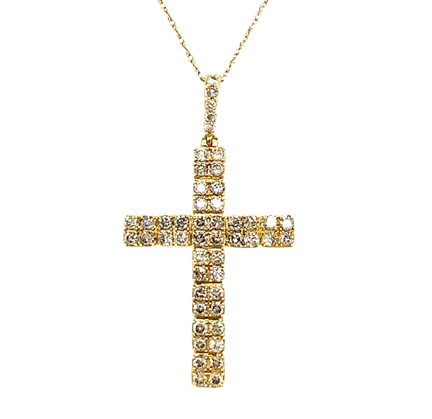 14KT YELLOW GOLD 2 ROW DIAMOND CROSS PENDANT