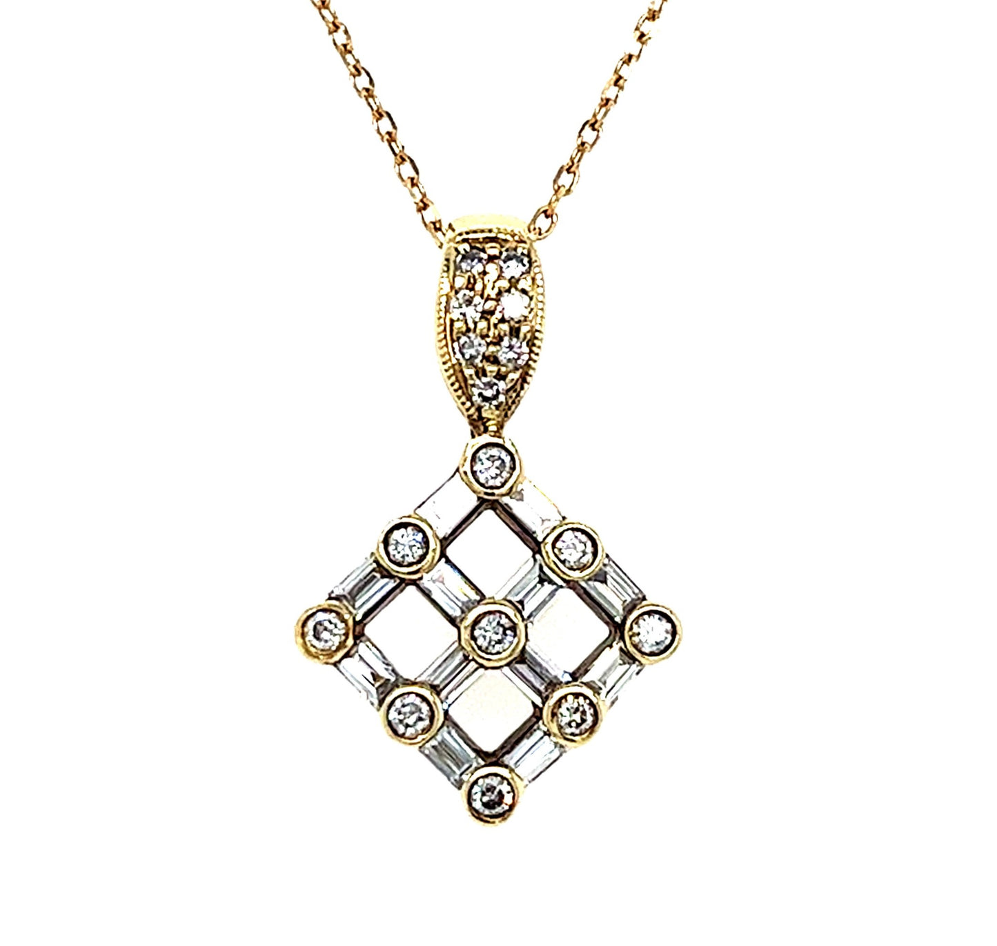 14KT YELLOW GOLD CONTEMPORARY SQUARE DIAMOND PENDANT