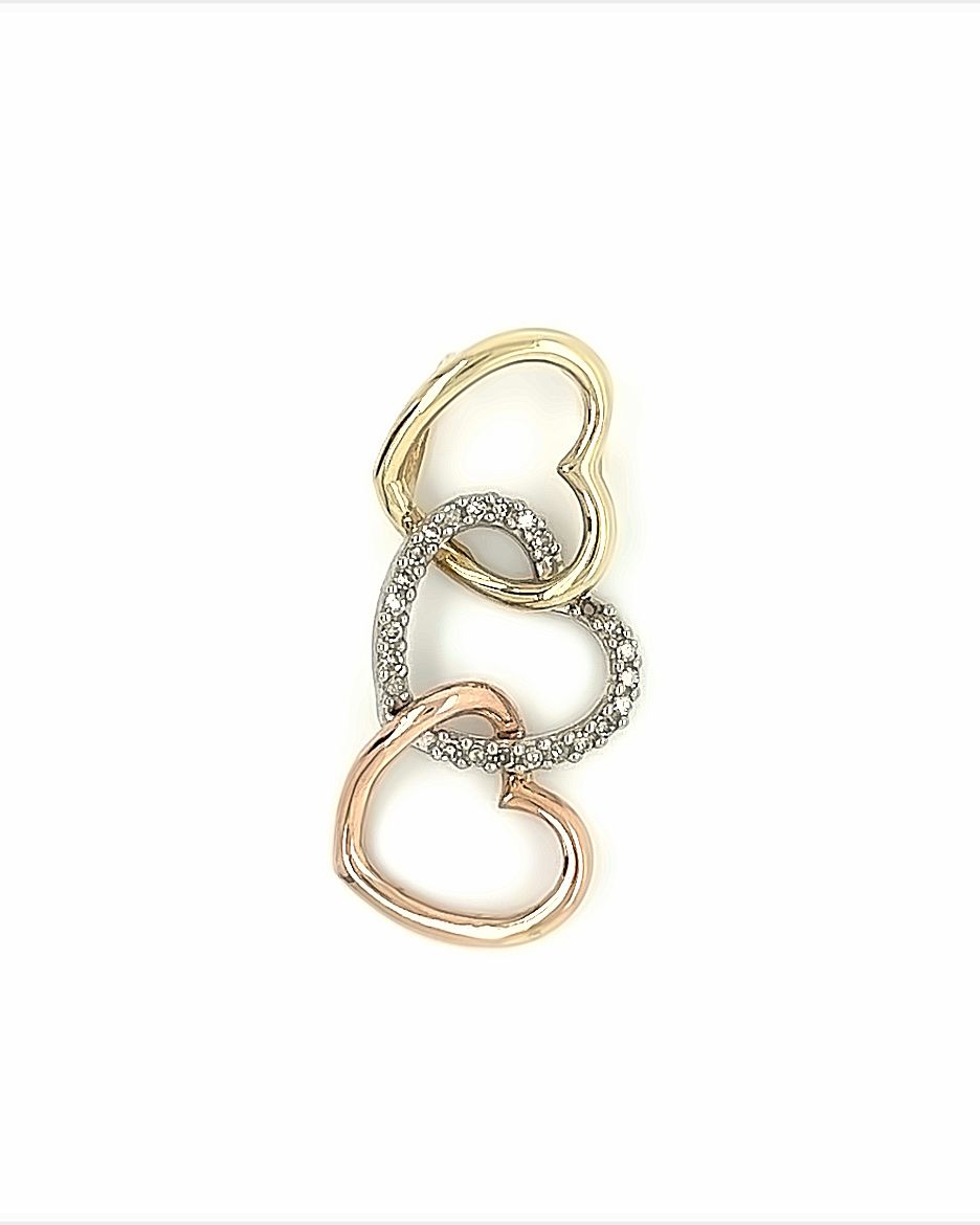 10KT TRICOLOR TRINITY HEART PENDANT