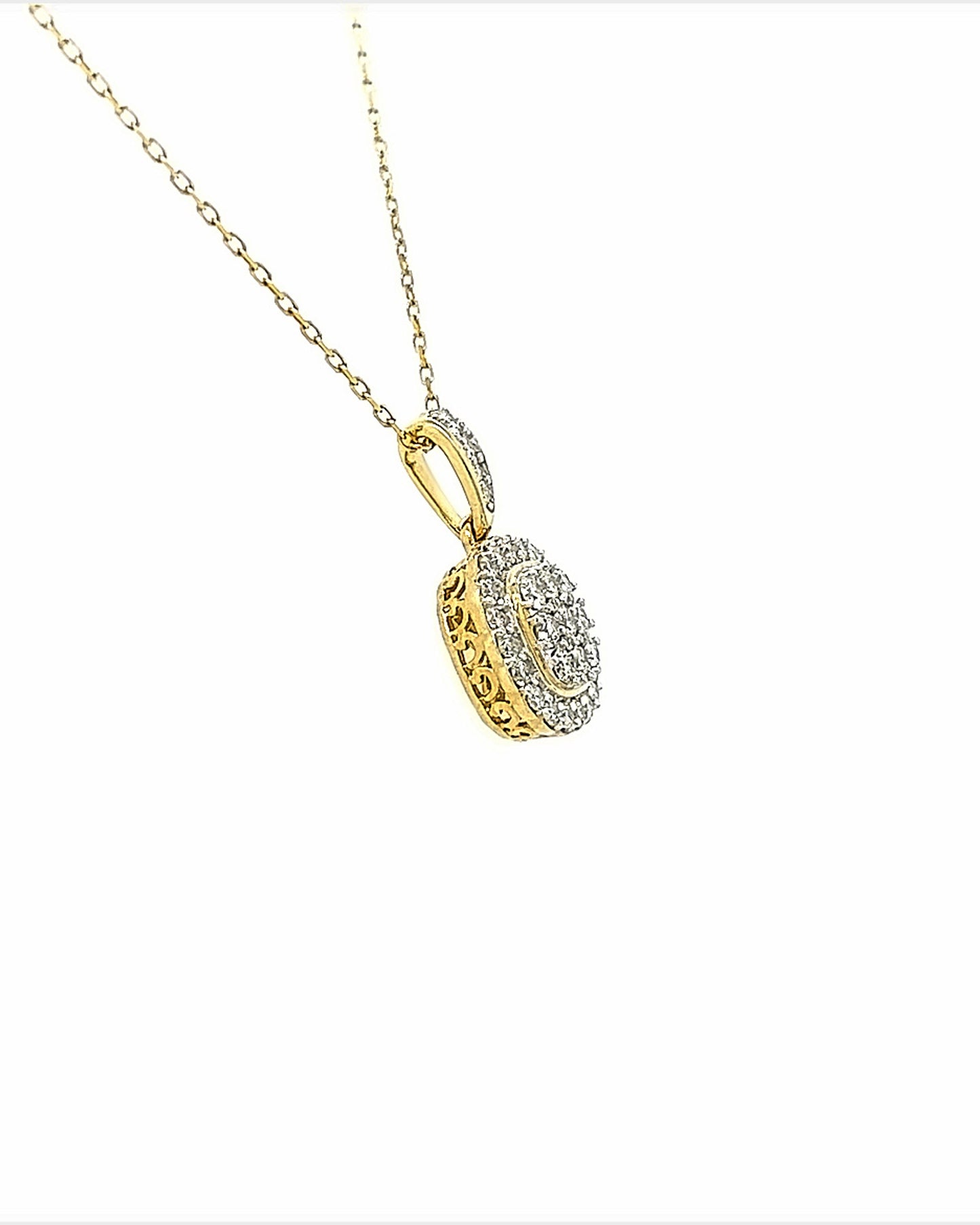14KT YELLOW GOLD DIAMOND CUSHION PENDANT