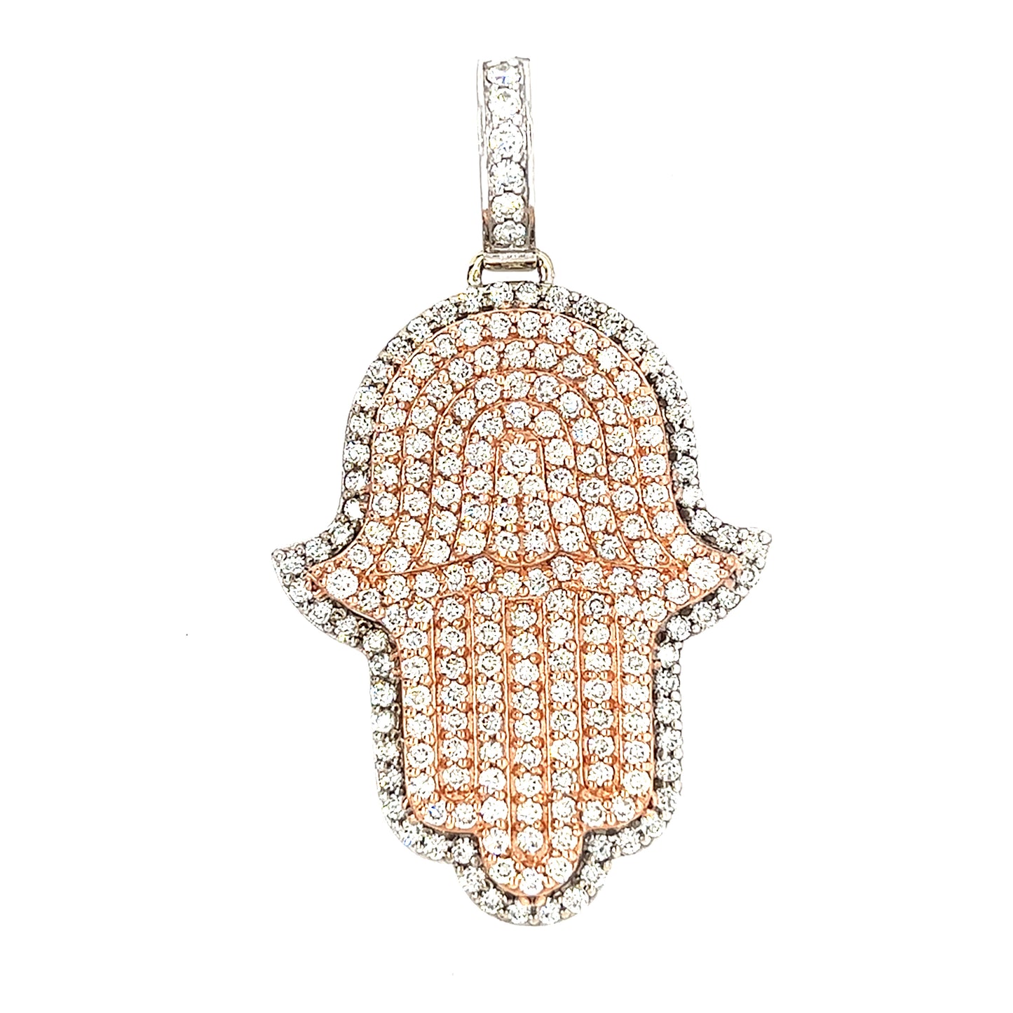 10KT TWO TONE DIAMOND HAMSA PENDANT 55 MM
