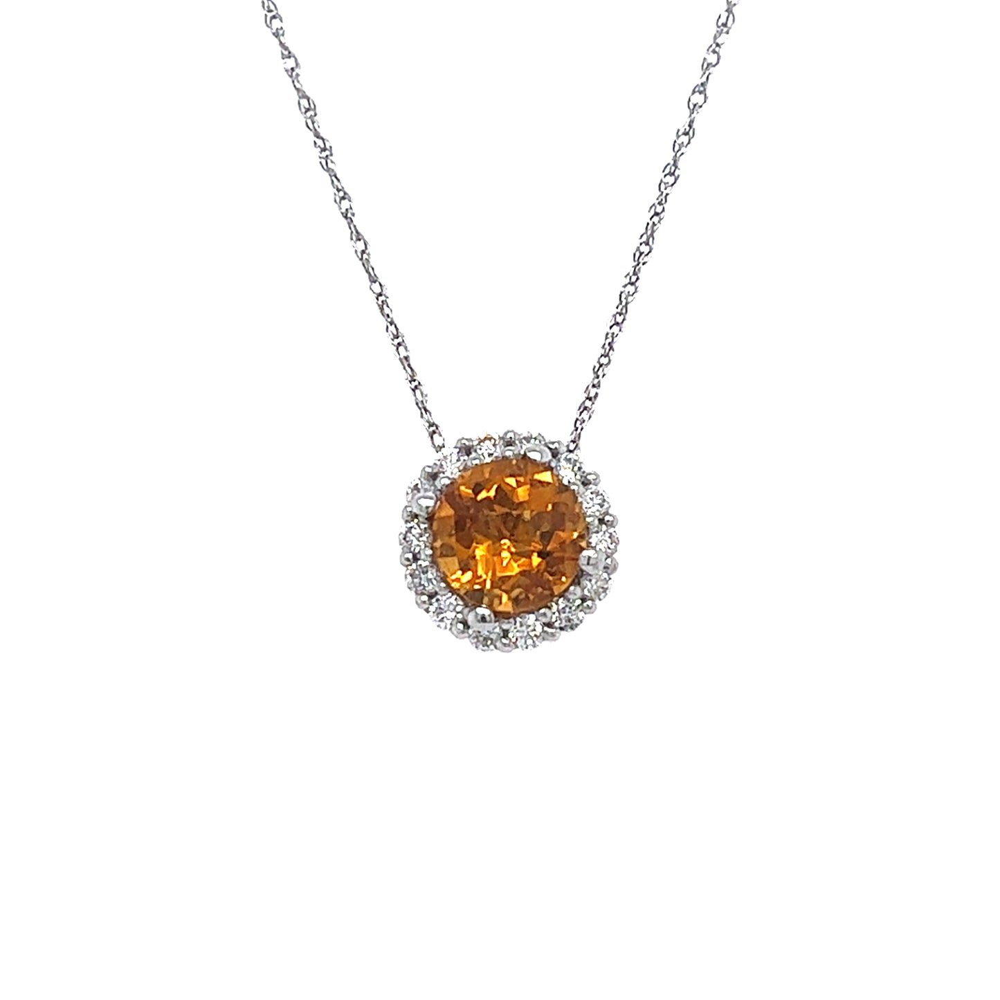 PLATINUM CENTER YELLOW TOPAZ AND DIAMONDS PENDANT