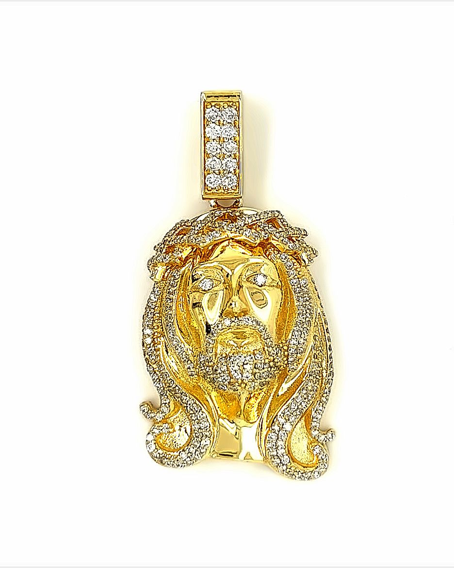 14KT YELLOW GOLD HANDMADE DIAMOND JESUS CHARM