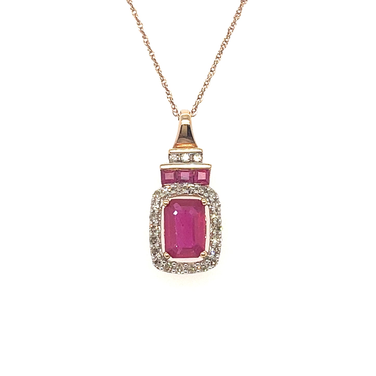 14KT YELLOW GOLD RUBY AND DIAMONDS PENDANT