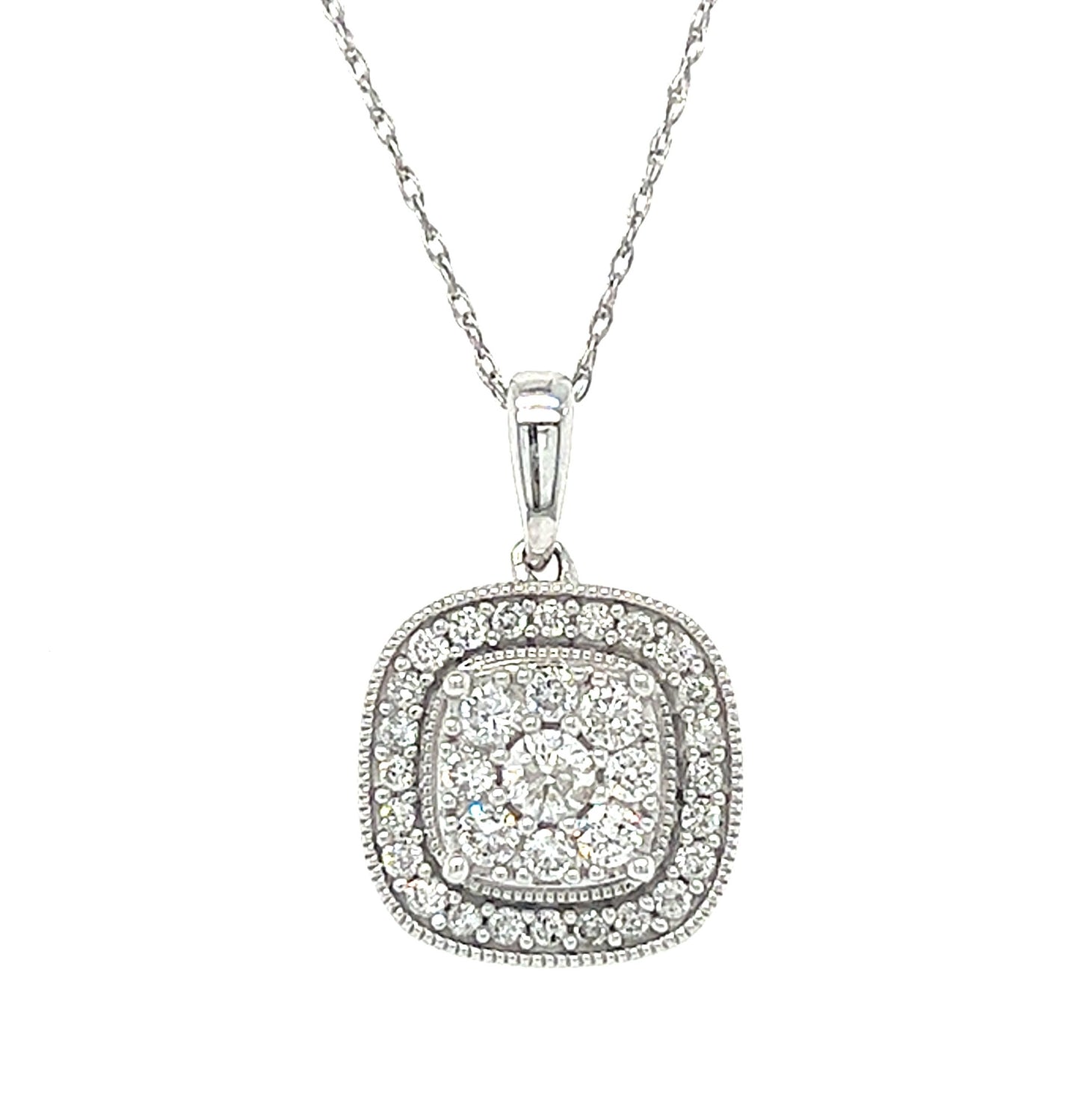 14KT WHITE GOLD DIAMOND CLUSTER PENDANT