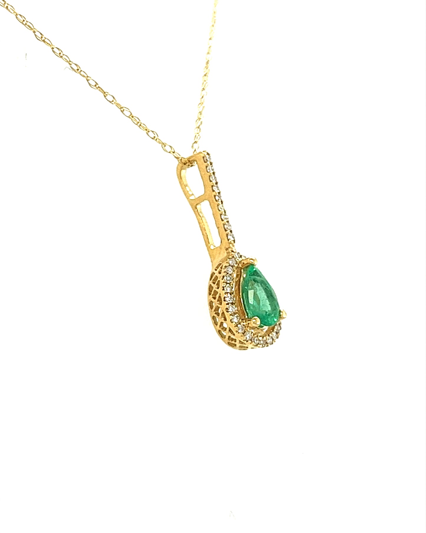 14KT YELLOW GOLD DIAMOND DROP EMERALD PENDANT