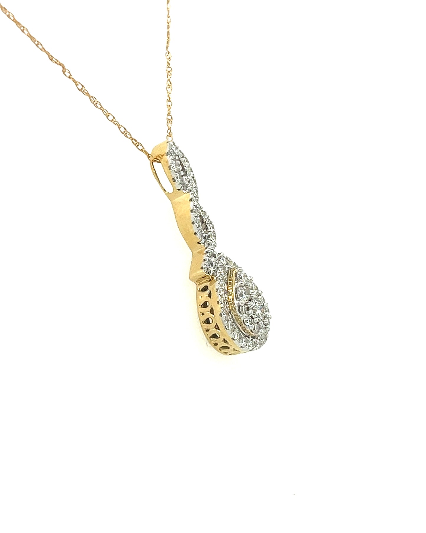 14KT YELLOW GOLD DIAMOND INFINITY DROP PENDANT