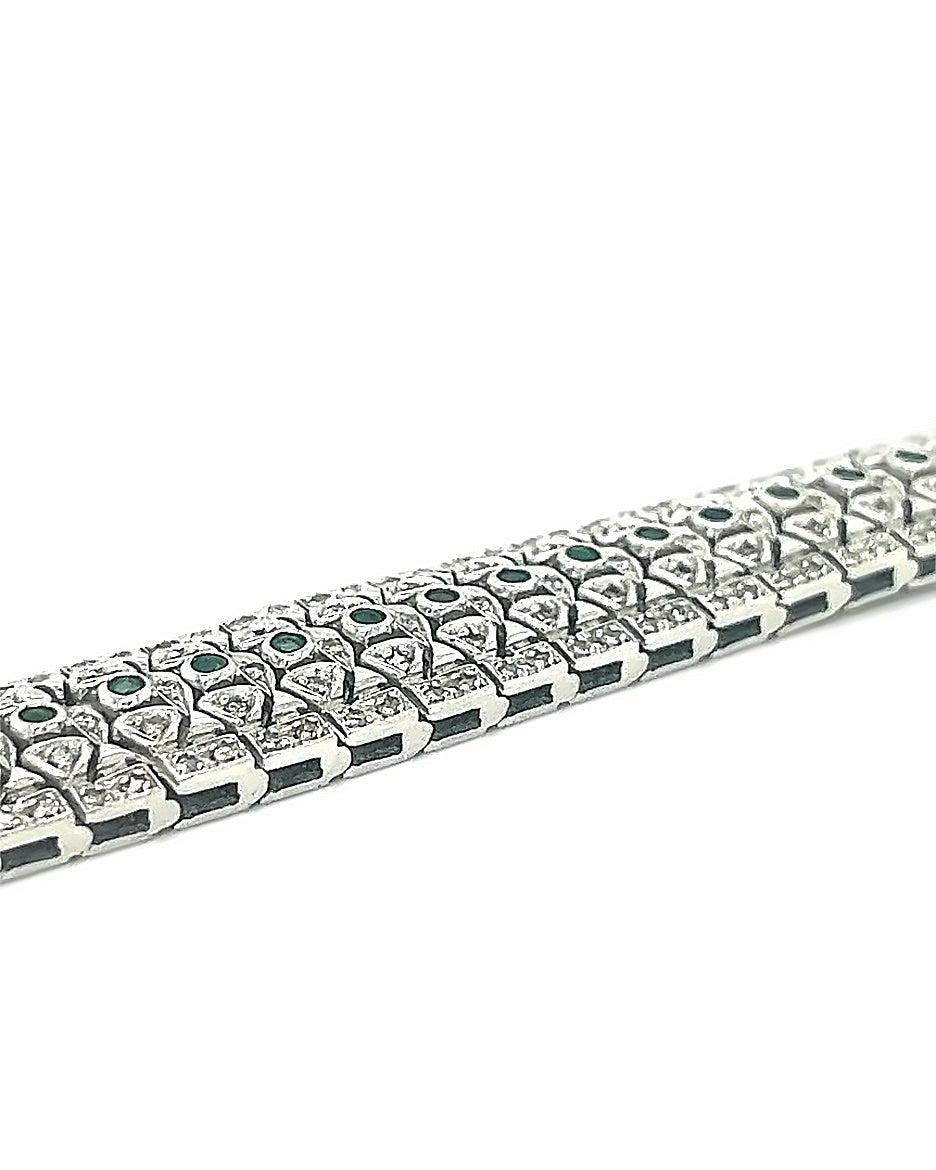 14KT WHITE GOLD BEAUTIFUL BRILLIANT DIAMOND AND EMERALD BRACELET