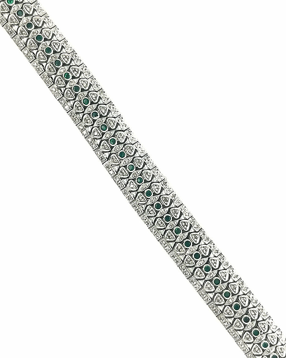 14KT WHITE GOLD BEAUTIFUL BRILLIANT DIAMOND AND EMERALD BRACELET