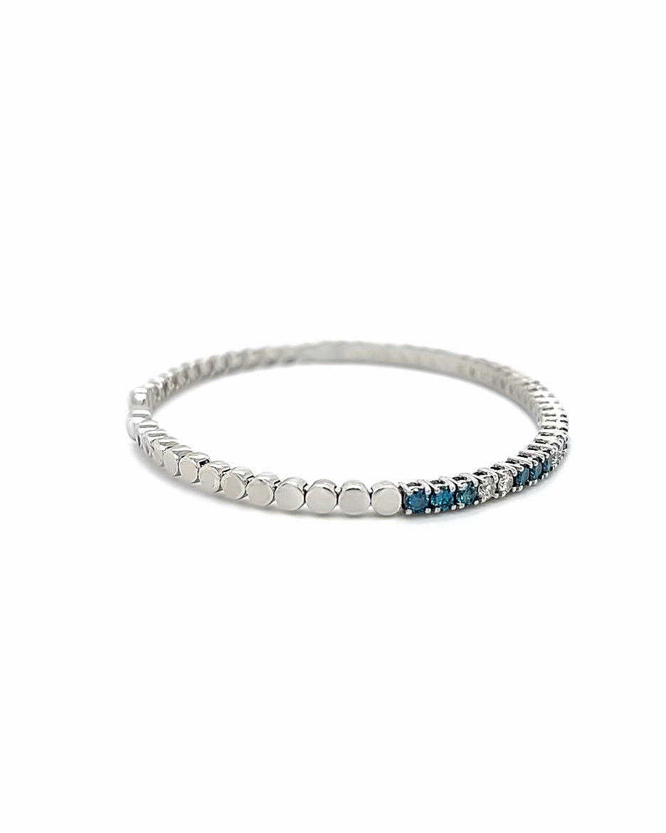 14KT WHITE GOLD BRILLIANT BLUE AND WHITE DIAMOND FLEXIBLE BANGLE