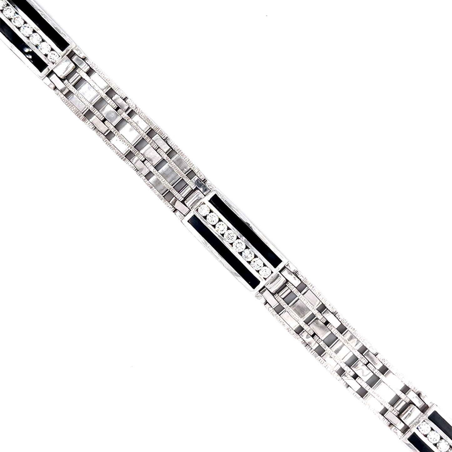 14KT WHITE GOLD FANCY MENS DIAMOND AND ONYX BRACELET
