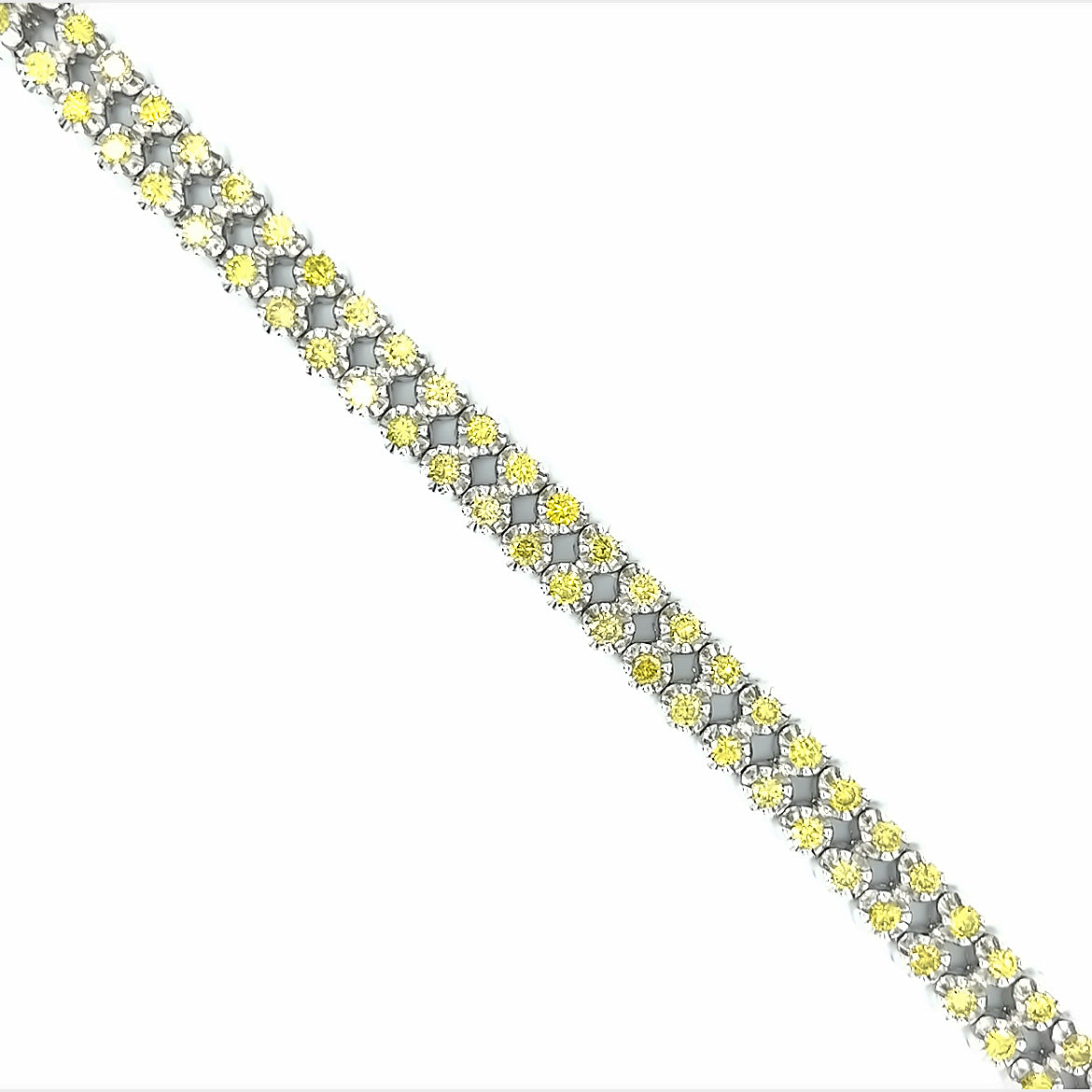 14KT WHITE GOLD YELLOW DIAMOND 2 ROWS TENNIS BRACELET