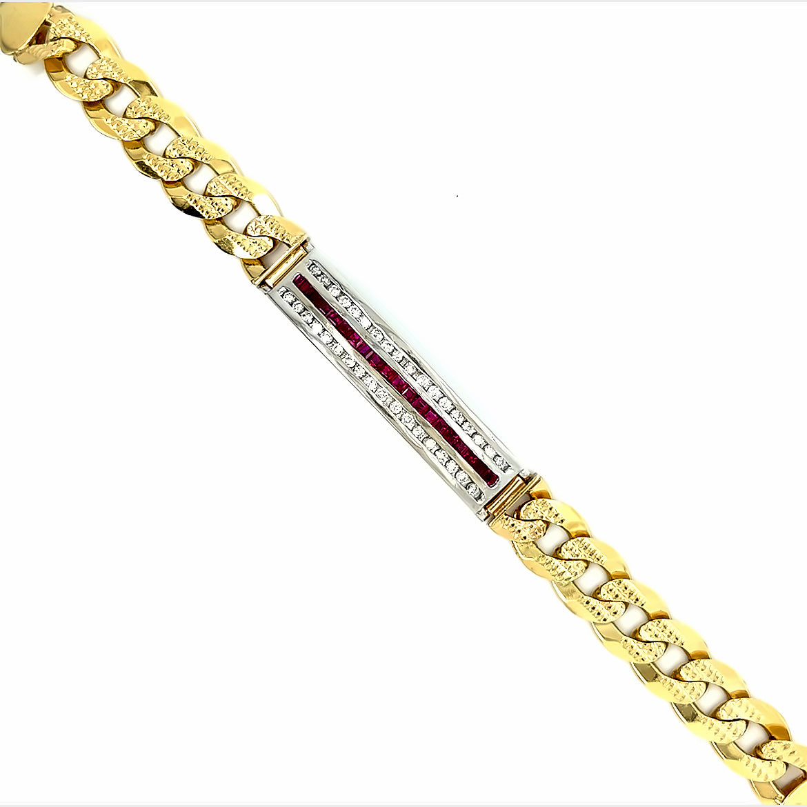14KT YELLOW GOLD RUBY AND DIAMONDS BAR BRACELET