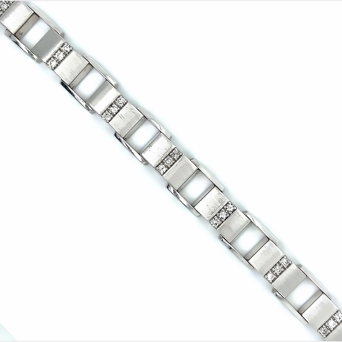 14KT WHITE GOLD FANCY WATCH BAND STYLE DIAMOND BRACELET