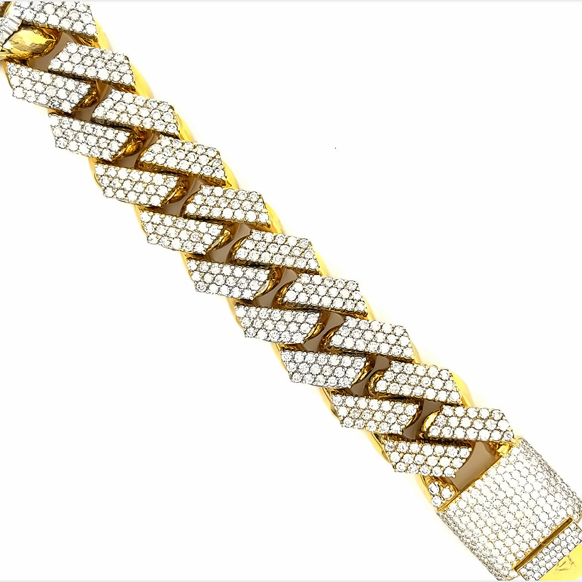 14KT YELLOW GOLD DIAMOND CUBAN LINK BRACELET DIAMOND LOCK